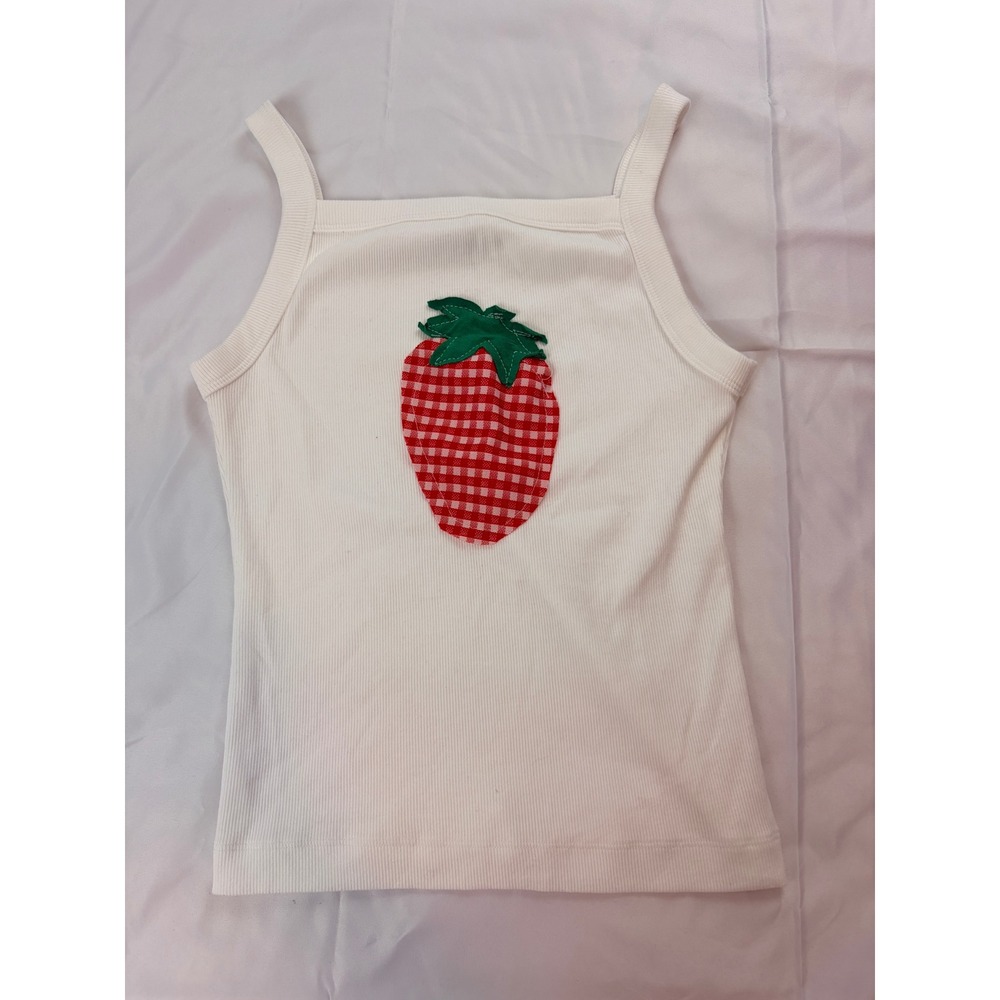 Abercrombie & Fitch Strawberry Gingham Applique Tank Top S White Cottagecore